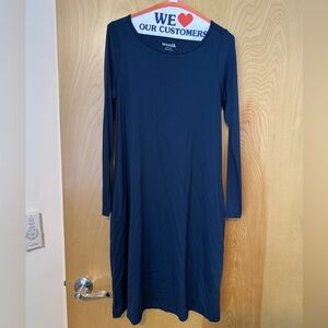 Blue long-sleeve wool& dress size small long length Rowena swing dress